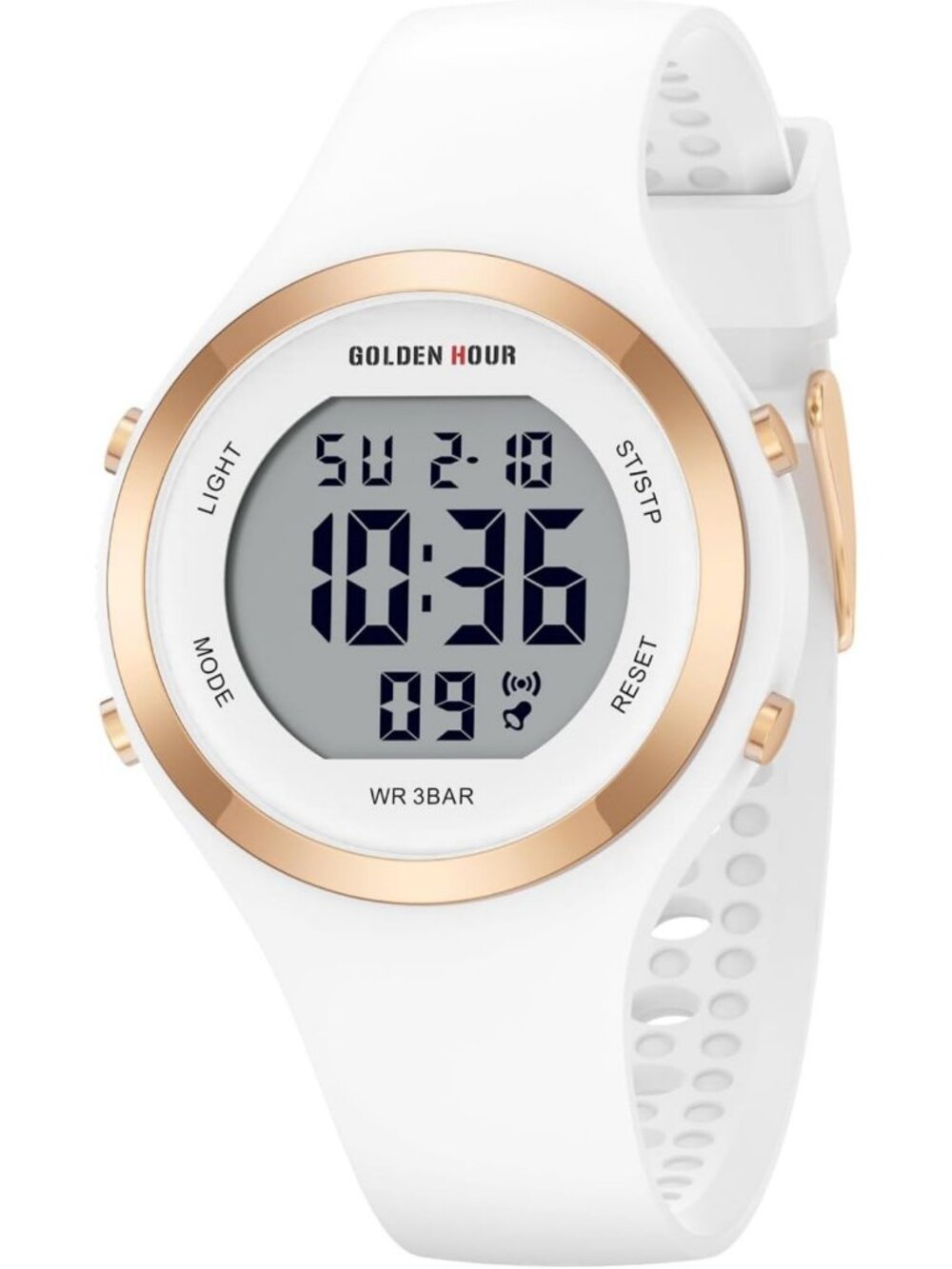 Waterproof Sport Women's Digital Chronograph Watch with Silicone Strap - Gold